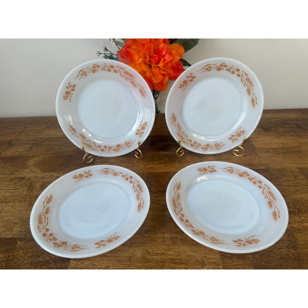 Vintage Termo Rey Milk Glass Plates Wheat Floral Pattern Retro Dinnerware Brazil